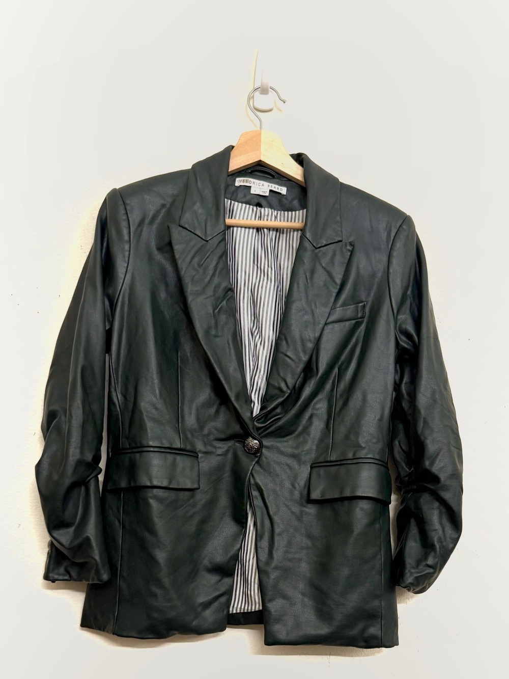Veronica Beard Hollis Dickey Faux Leather Blazer | Forest Green Size 8 - Picture 6 of 14